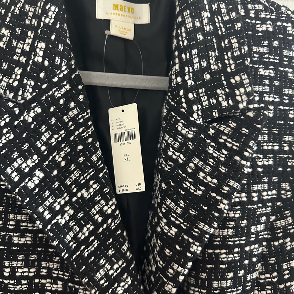 NWT! Anthropologie Maeve Black & White Blazer with gold details - Picture 6 of 11